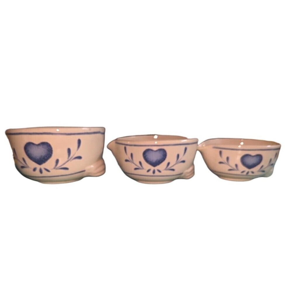 Vintage Set of 3 Nestling Batter Bows Stone‎ Wear Blue Hearts